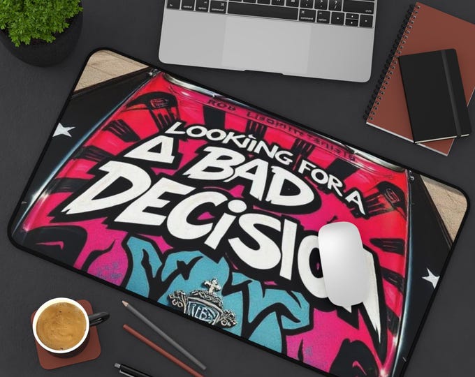 Looking For A Bad Decision Desk Mat | Retro Graffiti Car Hood Design