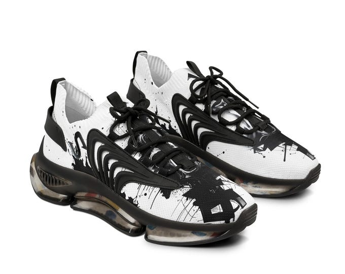 Black Skull Ink Splash Sneakers | Mens Mesh Athletic Shoes