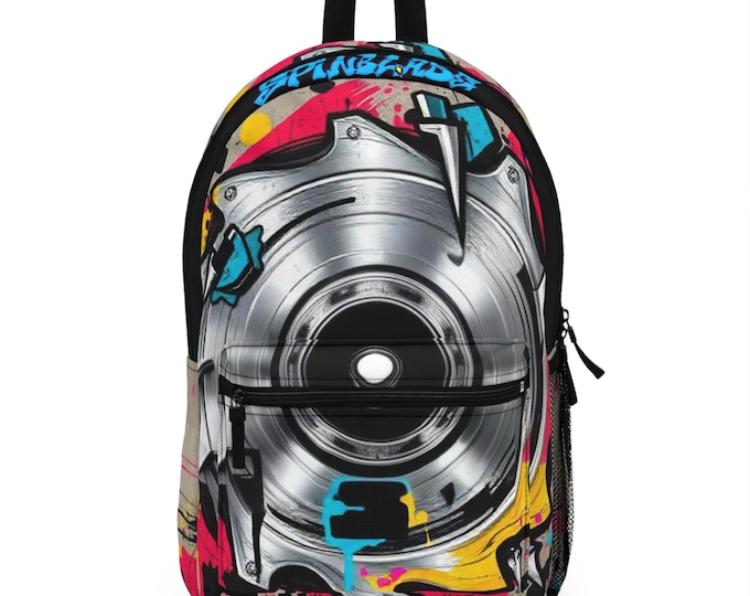 Graffiti Saw Blade Backpack | Retro Turntable Street Art