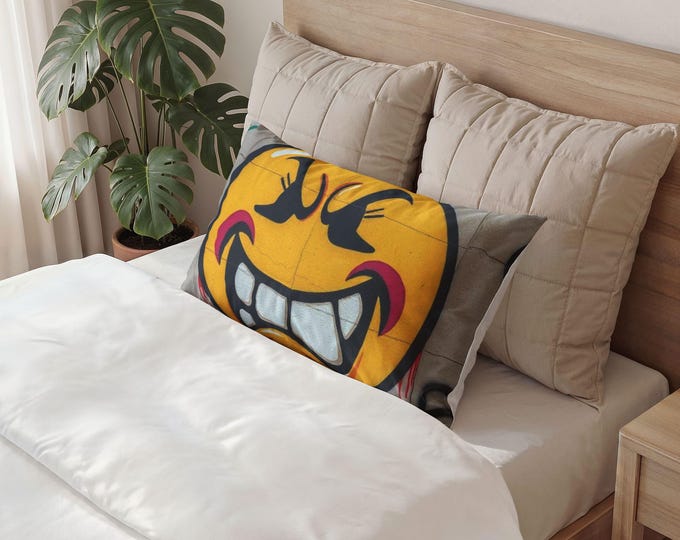 Grinning Emoji Face Pillow Sham | Graffiti Smile Decorative Pillowcase
