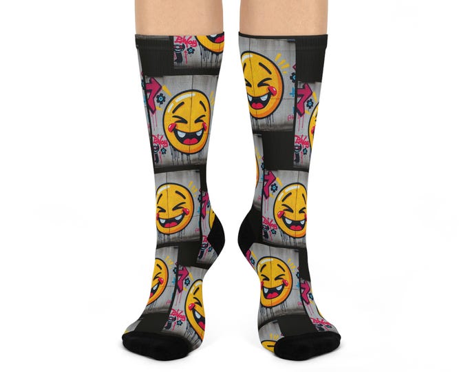 Laughing Emoji Graffiti Socks | Crew Socks