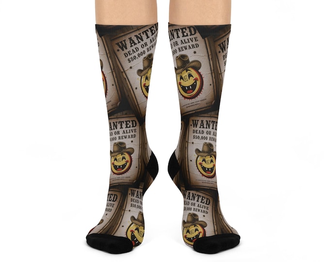 Wanted Poster Emoji Pattern Socks Cushioned Crew
