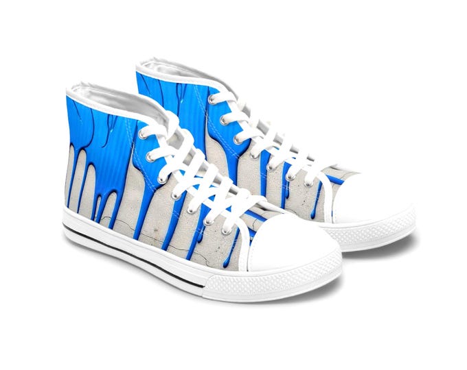 Blue Paint Drip Women's High Top Sneakers | Artistic Streetwear Shoes