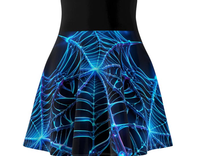Blue Spiderweb Women's Skater Skirt | Gothic Cyberpunk Print