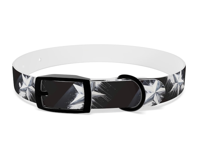 Distressed White Star Dog Collar | Black Star Pattern, Urban Grunge