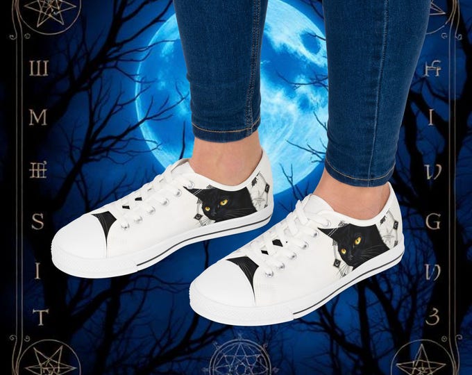 Black Cat Portrait Sneakers | Low Top Canvas Shoes