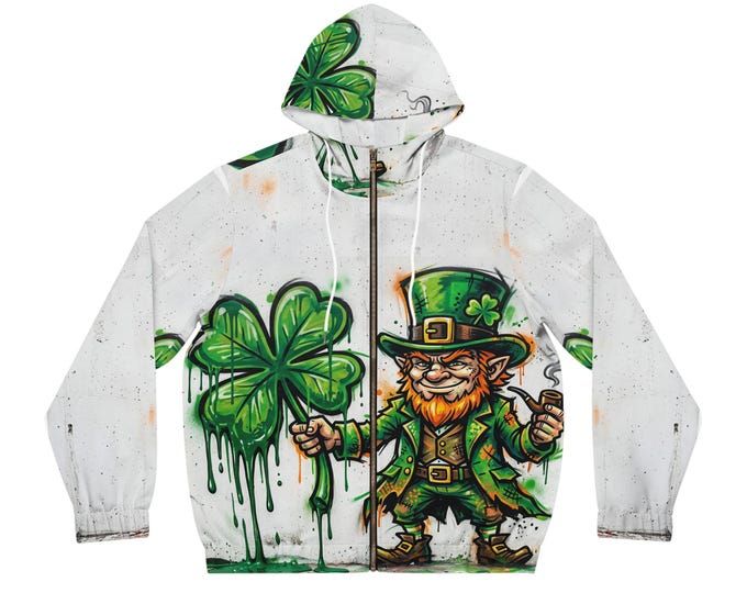 Leprechaun Shamrock Graffiti Hoodie | St. Patrick's Day Street Art Full-Zip