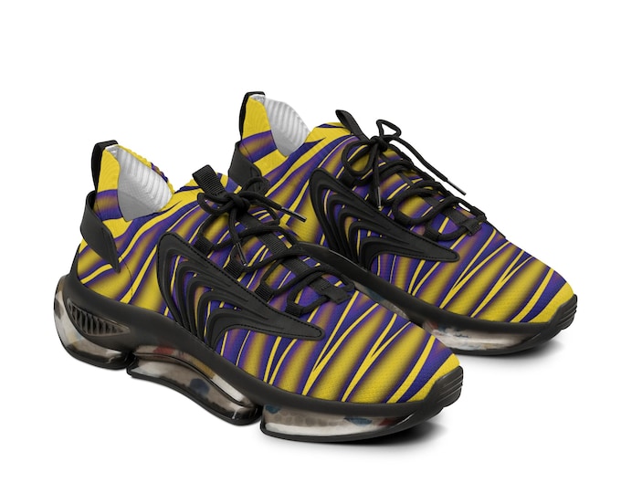 Yellow Purple Striped Sneakers | Mens Mesh Athletic Shoes