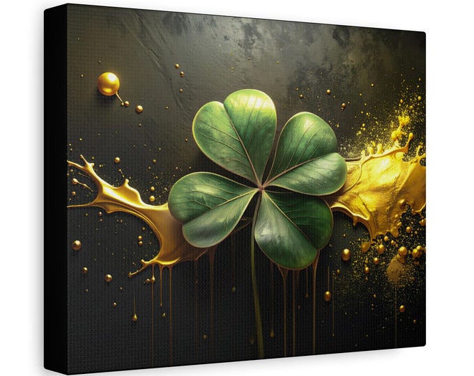 Four-Leaf Clover Canvas | Stretched Matte Wall Art, Lucky Shamrock Print
