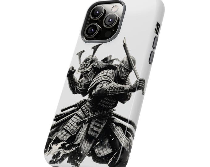 Samurai Warriors Phone Case | Black Ink Battle Illustration, Tough Case