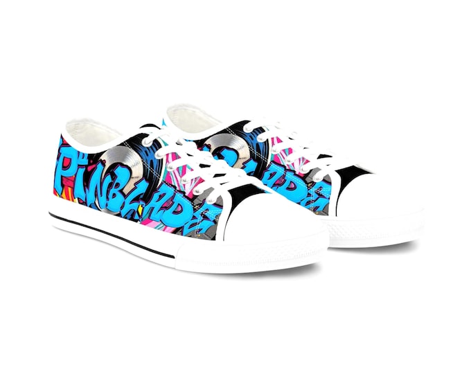 Blue Graffiti Street Art Sneakers | Low Top Canvas Shoes