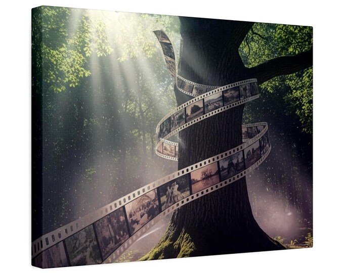 Film Reel Tree canvas | Vintage photo strip forest wall art