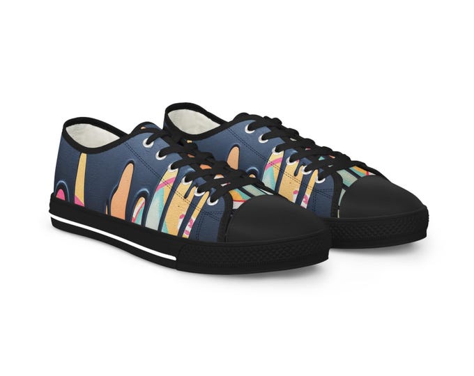 Paint Drip Pattern Men's Low Top Sneakers | Navy Patterned Canvas