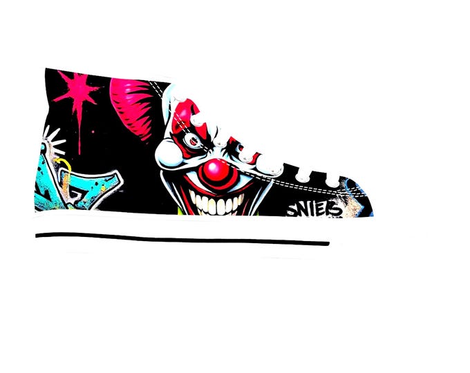 Creepy Clown Graffiti Face Women's High Top Sneakers | Horror Halloween Shoe Art