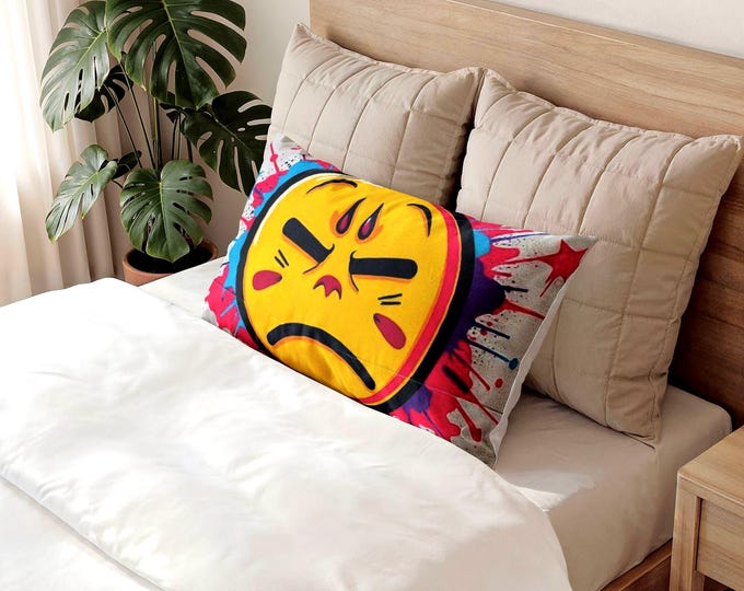 Graffiti Angry Face Cotton Pillow Sham | Urban Street Art Splash