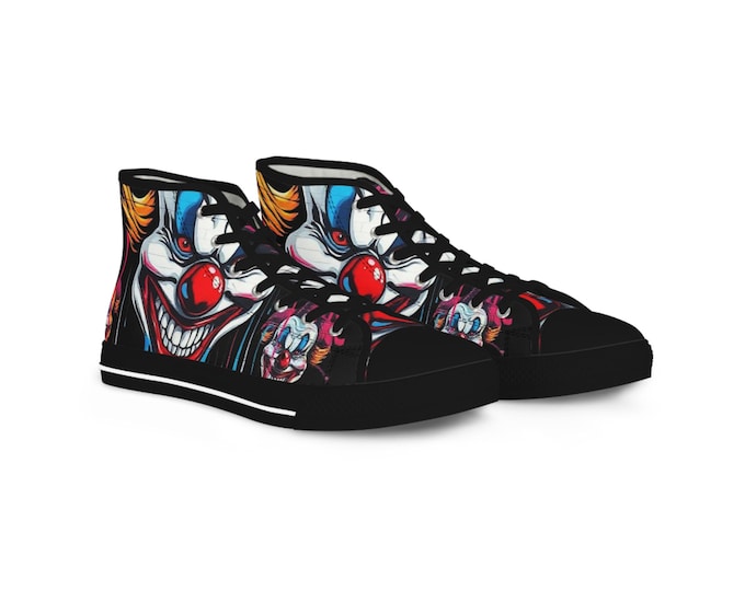 Scary Grinning Clown High Top Sneakers | Horror Circus Shoes