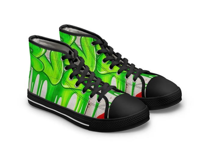 Green Paint Drip High Top Sneakers | Custom Art Canvas Shoes