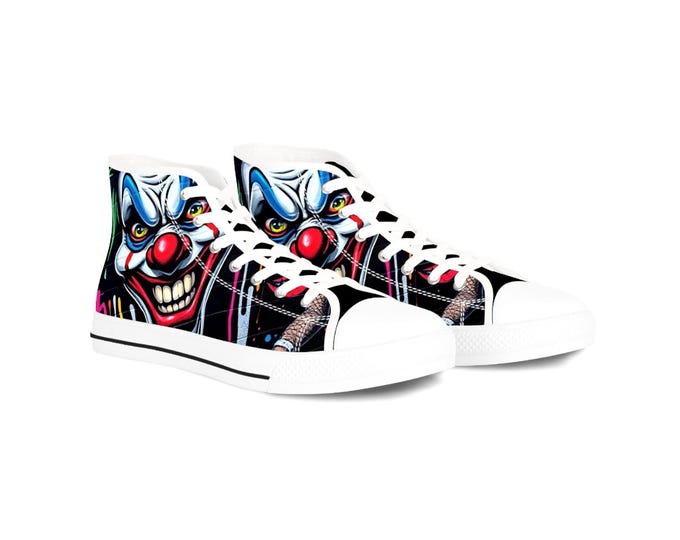Creepy Clown Face High Top Sneakers | Horror Illustration Shoes