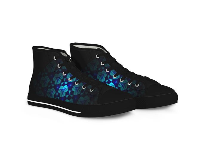 Teal Geometric Mosaic High Top Sneakers | Abstract Pattern Canvas Shoes