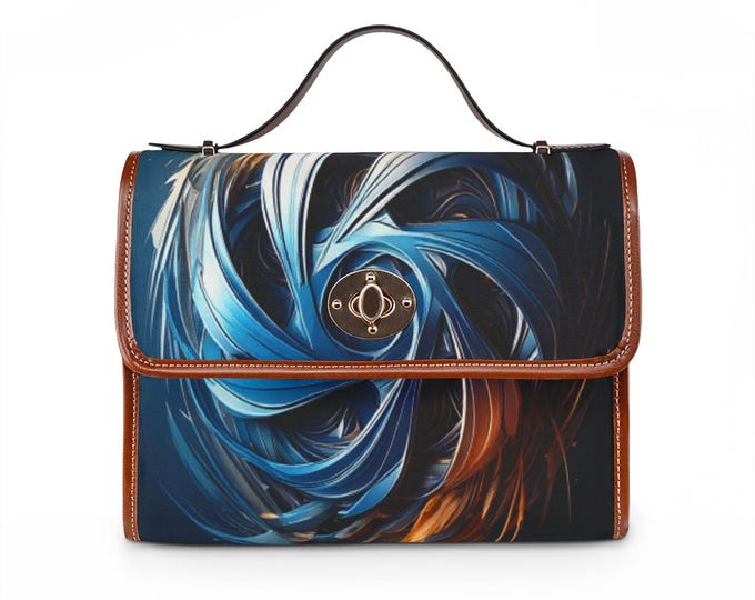 Blue Abstract Swirl Waterproof Canvas Bag | Artistic Brushstroke Pattern