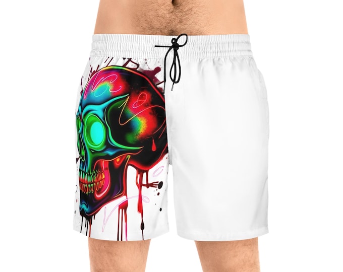 Neon Skull Splash Swim Shorts | Men's Mid-Length Trunks