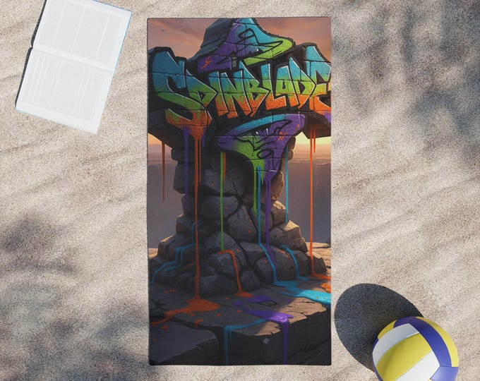 Graffiti Cross Design Beach Towel | Urban Street Art, Dripping Paint