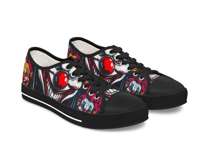 Scary Grinning Clown Sneakers Women's Low Top Sneakers | Horror Circus Pattern
