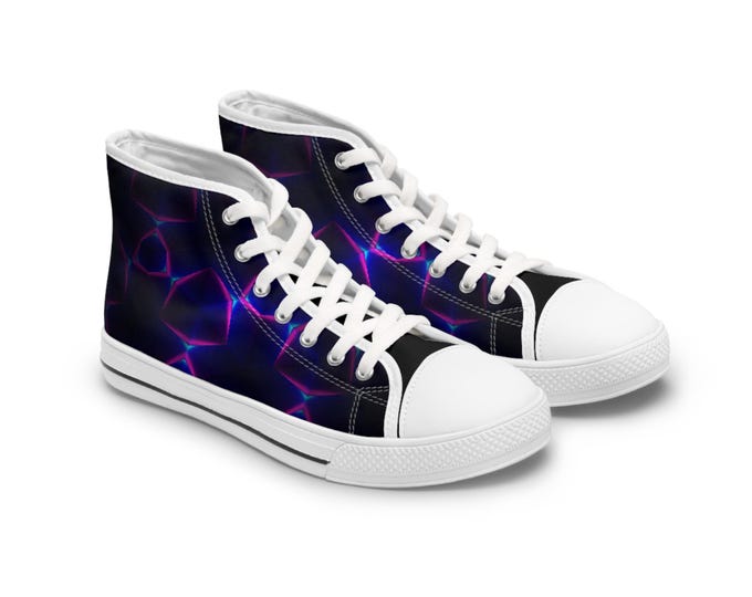Neon Plasma Pattern Women's High Top Sneakers | Purple Electric Design