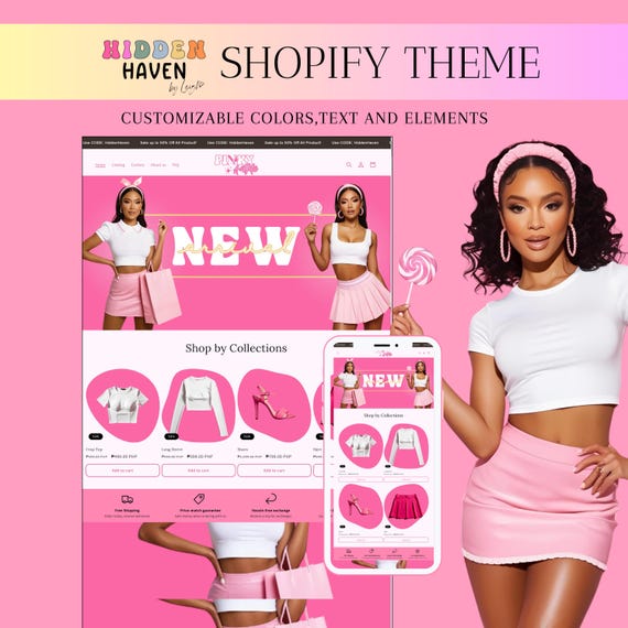 Pink Beauty Shopify Theme Template, Shopify Website for Boutique,Shopify Website Design, Shopify Theme, Shopify Banner logo custom design