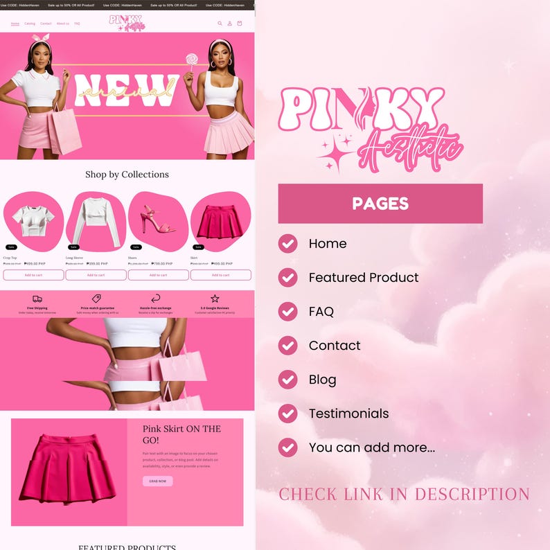 Pink Beauty Shopify Theme Template, Shopify Website for Boutique,Shopify Website Design, Shopify Theme, Shopify Banner logo custom design