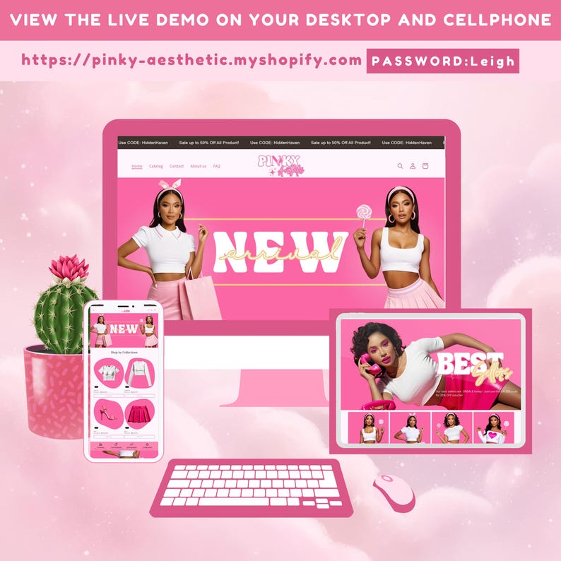 Pink Beauty Shopify Theme Template, Shopify Website for Boutique,Shopify Website Design, Shopify Theme, Shopify Banner logo custom design