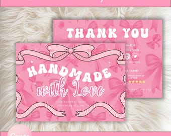 Pink Thank You Card Template, QR Code Business Insert (Canva Editable, 7x5 inches) Digital Download