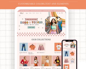Boho Retro Pastel Shopify Theme: Boutique Website Template