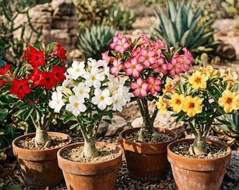 Set of 2 Mixed Desert Rose, Colorful Adenium, Easy Care Blooms (4 Inch Tall)