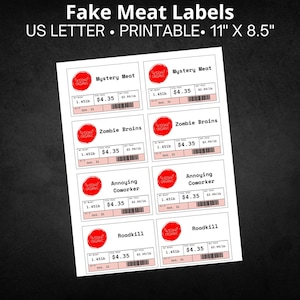 Fake Meat Label Halloween, Editable Meat Labels, Printable Meat Label, Editable Meat Label Template, Funny Halloween Treat Label