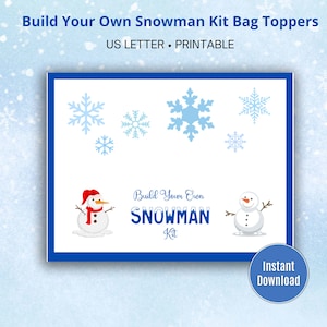 Build Your Own Snowman Bag Topper, Build Your Own Snowman Treat Topper, Marshmallow Snowman Craft, Kid&#39;s Winter Activity, Kid&#39;s Party Craft