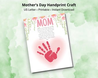 Mother's Day Printable Handprint Craft, Handprint Art for mom from kids, DIY Mother's Day gift from child, Unique Gift for Mom