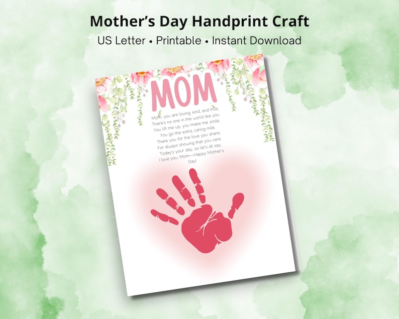 Mother's Day Printable Handprint Craft, Handprint Art for Mom From Kids ...
