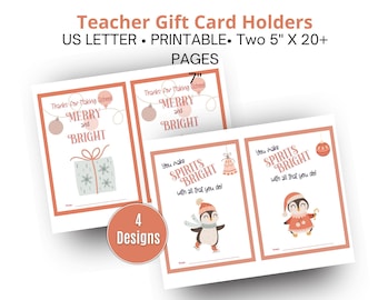 Printable Teacher Christmas Gift Card Holder, Teacher Appreciation Gift Card Holder, Christmas Gift Card Holder, Printable Gift Card Holder