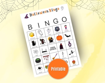Halloween Printable Bingo Cards Includes Calling Cards and Chips, Halloween Bingo Game, Office Games - Printable PDF, Kids Party Games