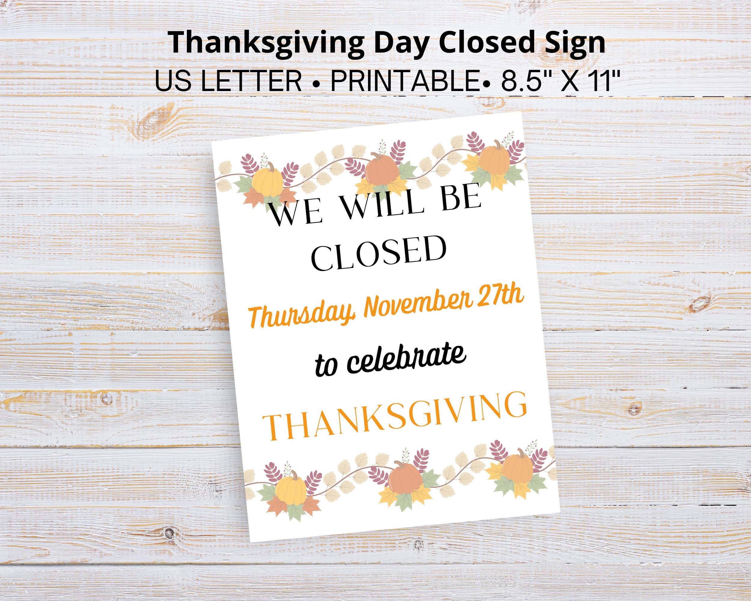 thanksgiving day printable closed sign 2026, thanksgiving day