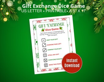 Christmas Gift Exchange Game, Christmas  Dice Game, Group Party Printable, White Elephant Gift Exchange Game, Printable Party Game