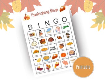 Kids Thanksgiving Printable Bingo Cards Includes Calling Cards and Chips, Classroom Thanksgiving Activity, Fall Party Game for Kids