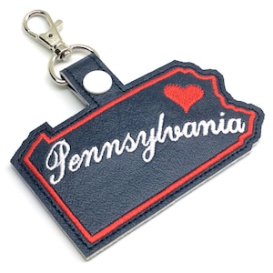 Pennsylvania state snap tab - DIGITAL DOWNLOAD - In The Hoop Embroidery Machine Design - key fob - keychain - luggage tag - MollyMade