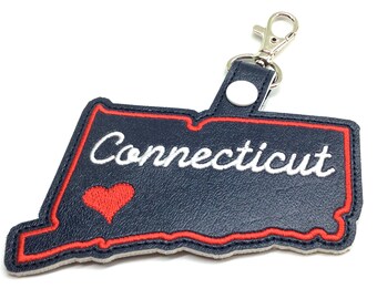 Connecticut state snap tab - DIGITAL DOWNLOAD - In The Hoop Embroidery Machine Design - key fob - keychain - luggage tag - MollyMade