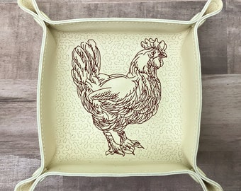 DIGITAL DOWNLOAD - In The Hoop Embroidery Machine Design - 7" x 7" CHICKEN / Poultry Snap Tray - Valet Tray - Travel Tray - MollyMade