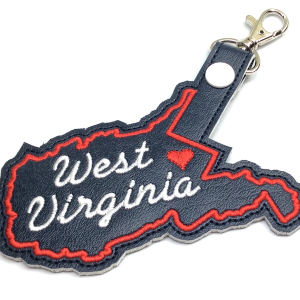 West Virginia state snap tab - DIGITAL DOWNLOAD - In The Hoop Embroidery Machine Design - key fob - keychain - luggage tag - MollyMade