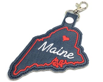 Maine state snap tab - DIGITAL DOWNLOAD - In The Hoop Embroidery Machine Design - key fob - keychain - luggage tag - MollyMade