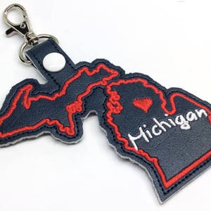 Michigan state snap tab - DIGITAL DOWNLOAD - In The Hoop Embroidery Machine Design - key fob - keychain - luggage tag - MollyMade