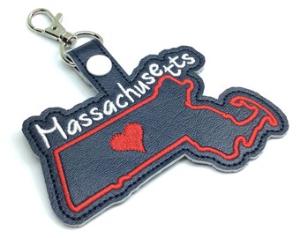 Massachusetts state snap tab - DIGITAL DOWNLOAD - In The Hoop Embroidery Machine Design - key fob - keychain - luggage tag - MollyMade